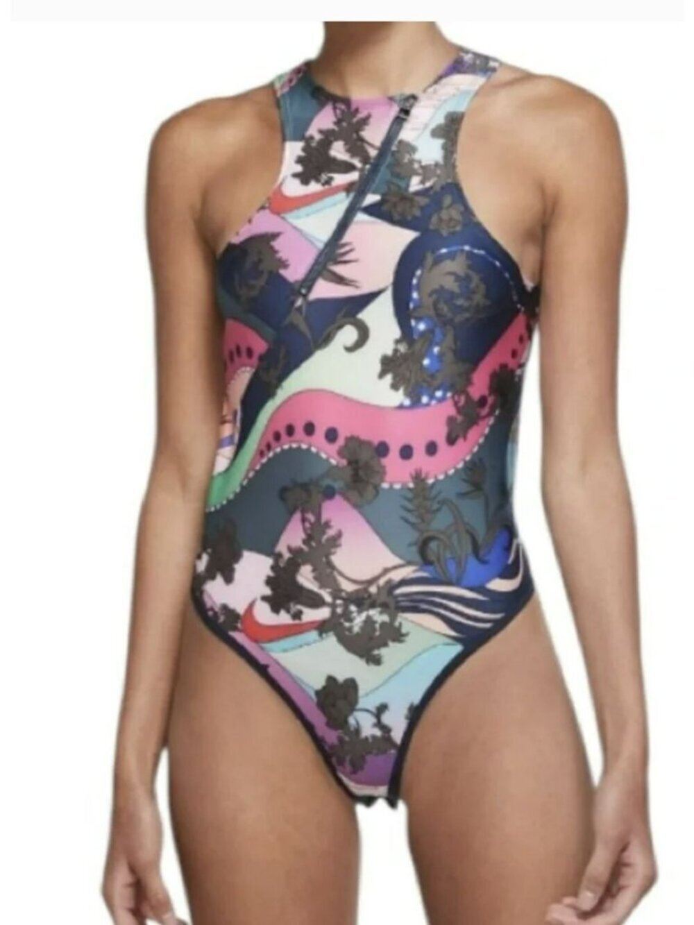 Nike Tropical Print Body Suit Swimsuit One Piece Racerback Size XL  New